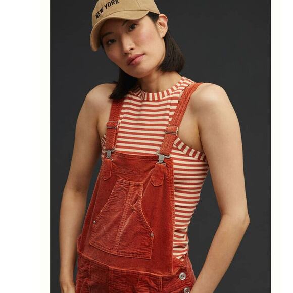 Anthropologie x PILCRO The Wanderer Corduroy Overalls Size 30 Distressed Orange - Picture 3 of 16